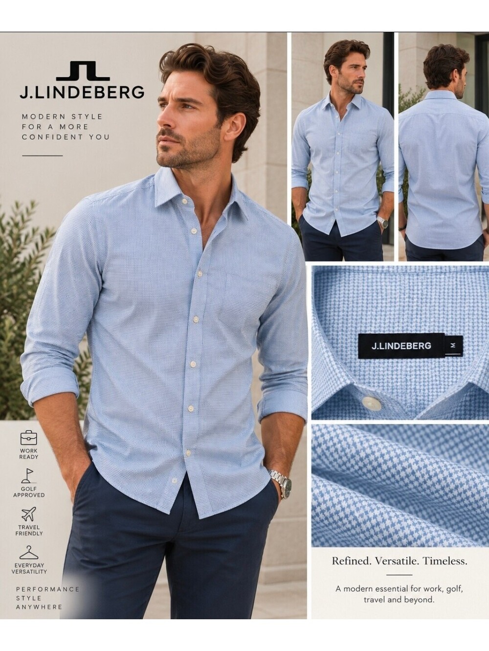 J.Lindeberg Men’s M Light Blue Micro Print Long Sleeve Button Up Shirt